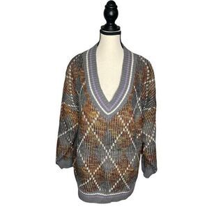Free People Silverstone Wool Alpaca  Tunic Sweater Womens XS Oversized‎ Argyle